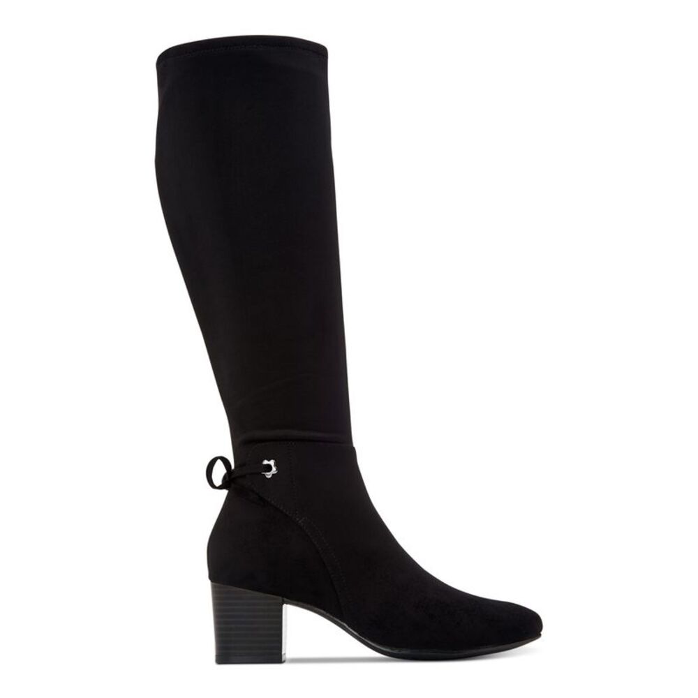 CHARTER CLUB Womens Black Flower Grommets Stretch Zip-Up Heeled Boots 8.5 - Picture 2 of 4